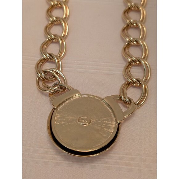 Napier Gold-Tone Chain Link Statement Necklace 16" Round Pendant Runway Jewelry - Picture 3 of 12
